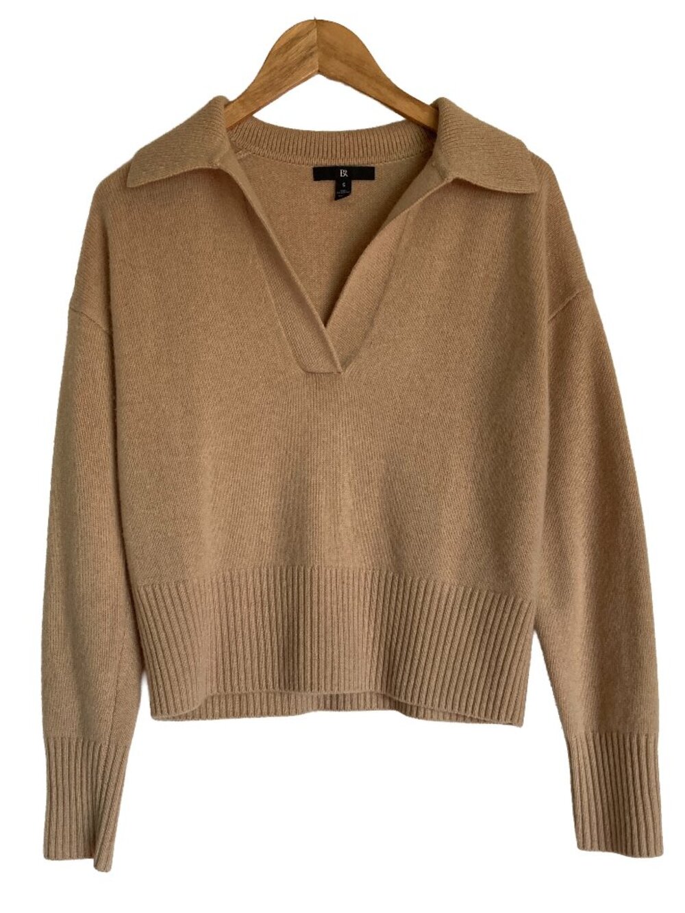 Banana Republic 100% Cashmere Sweater S • Camel • Collared Neck Luxe NWT